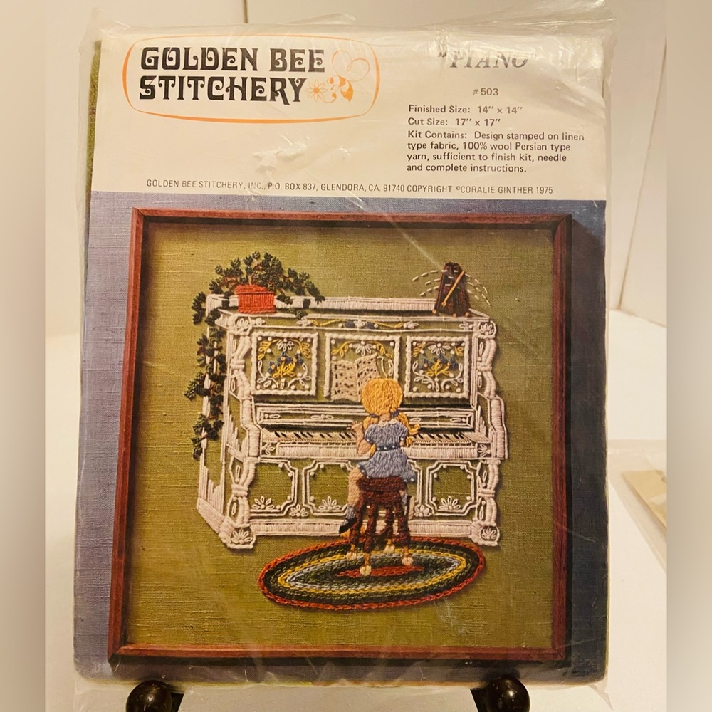 Vintage GOLDEN BEE Stitchery PIANO Kit. Needlepoint, Crewel, Embroidery